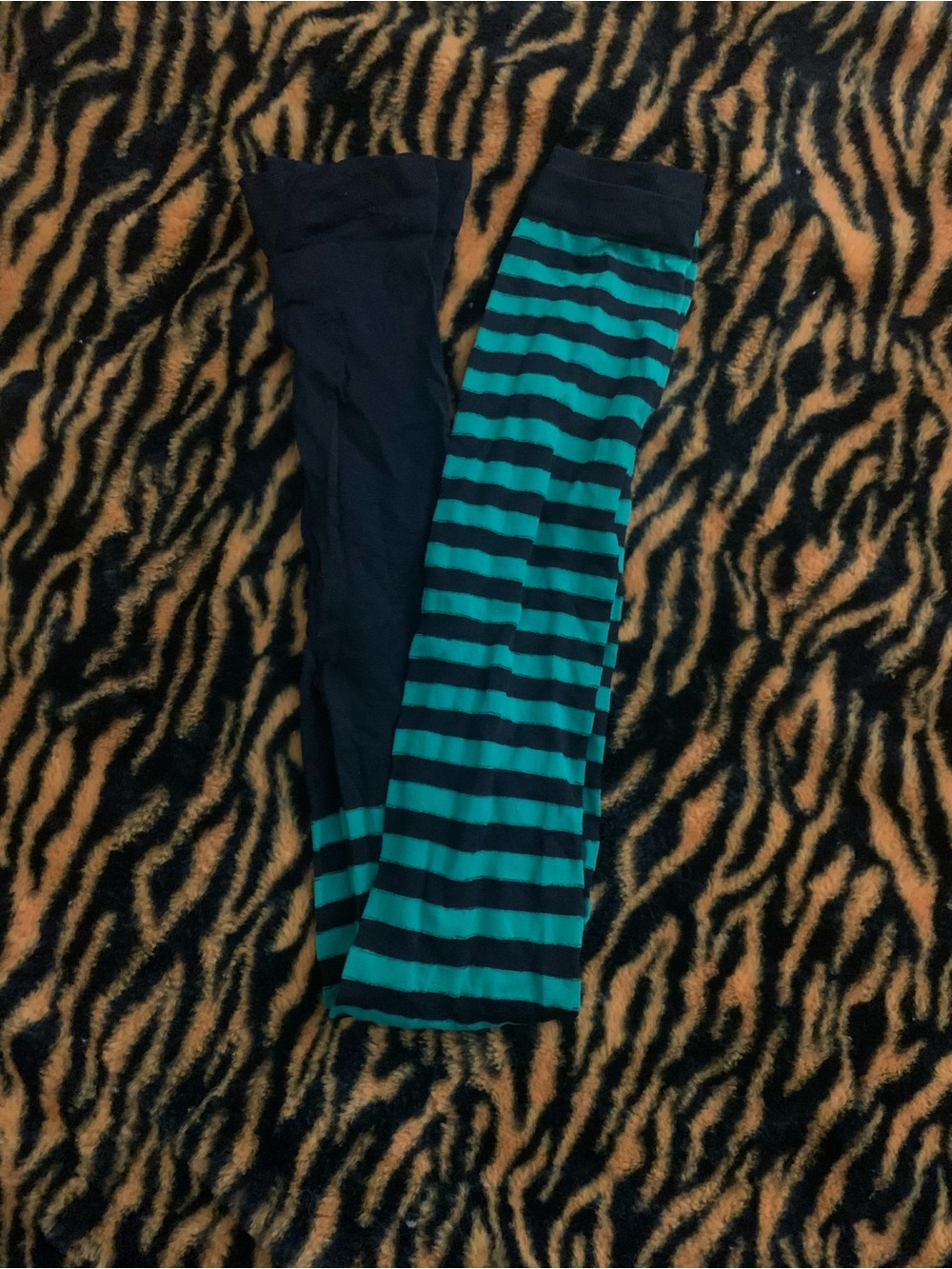 Vintage Teal and Black Striped Kids Leggings